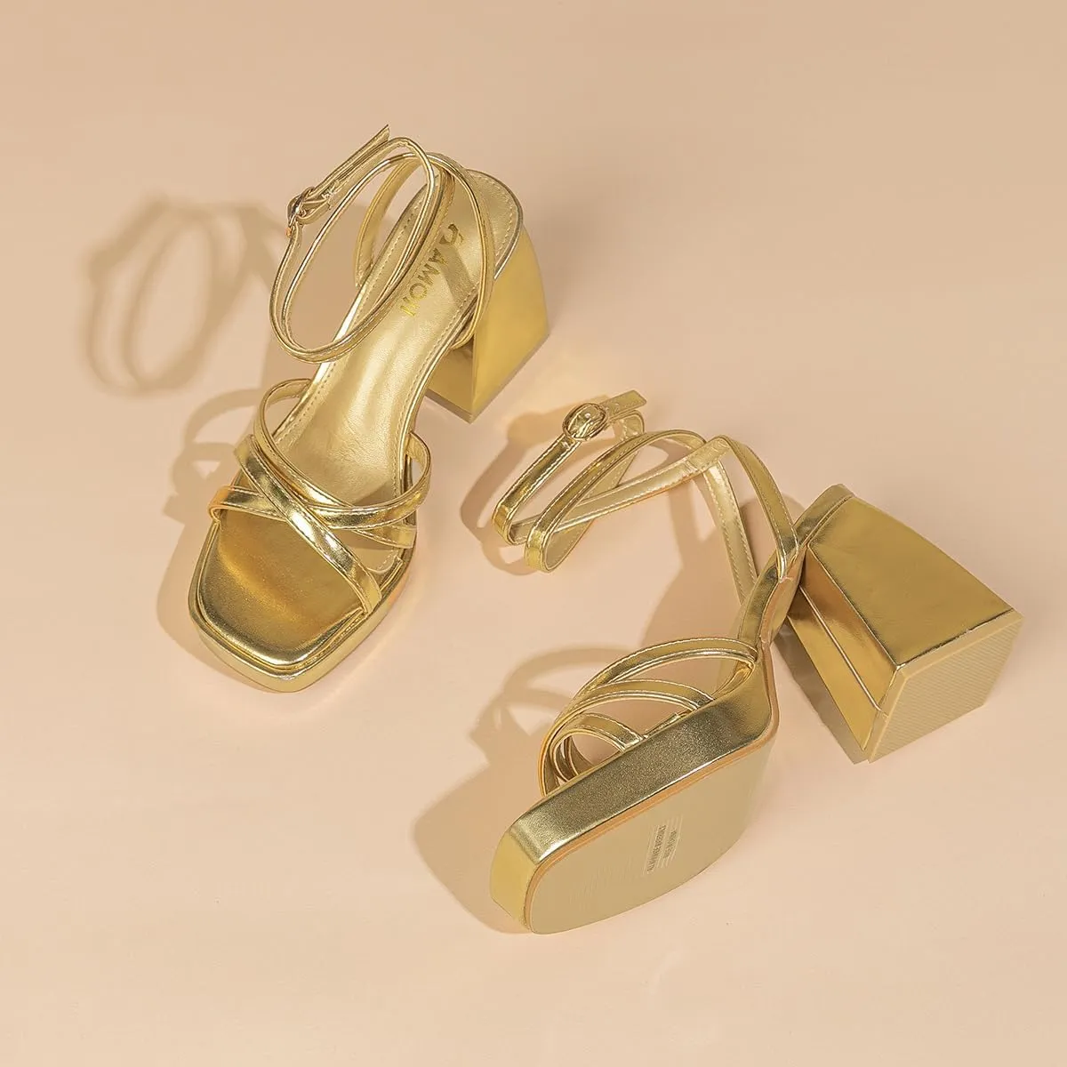 Amoji Women's 4 Inch Platform Chunky Heel Strappy Ankle Strap Block Heeled Sandals 305