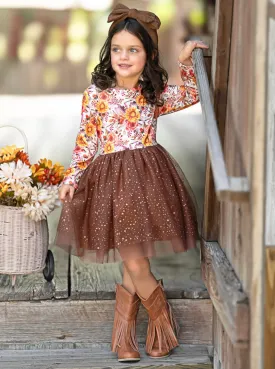 Autumn Floral Glitter Tutu Dress