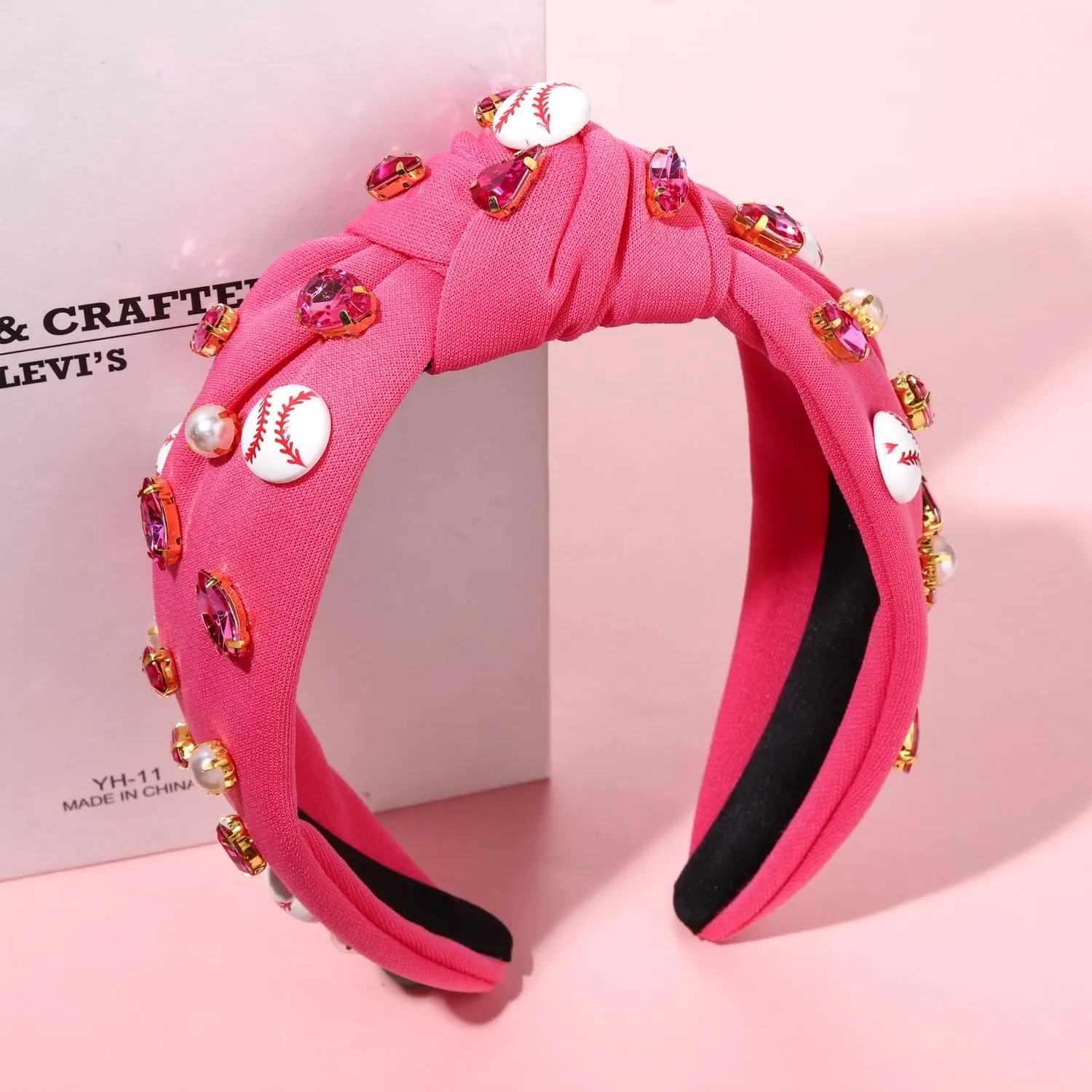 Baseball Knotted Headband for Women Sparkle Crystal Baseball Charm Headband Game Day Top Knot Hairband Baseball Mom Accessories Gift for Sports Fans