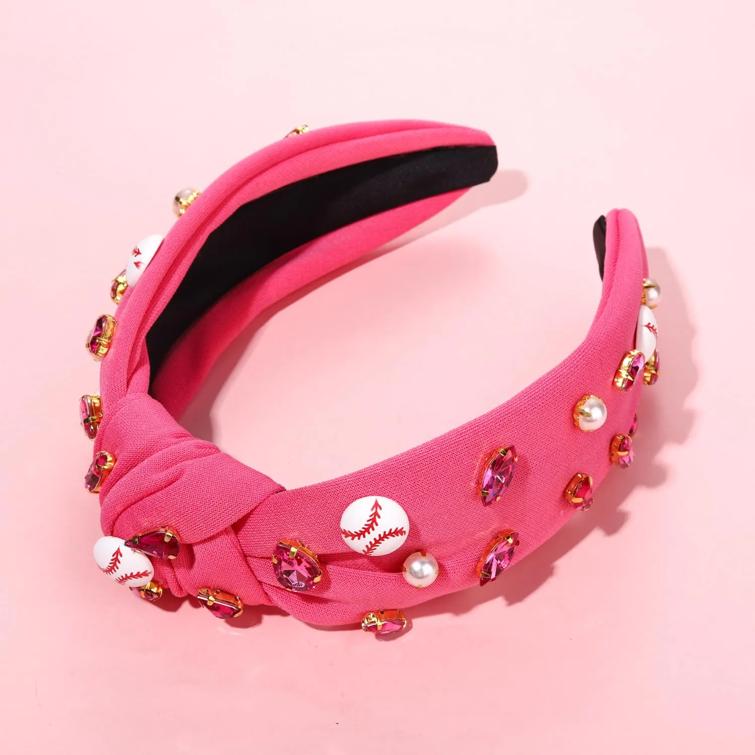 Baseball Knotted Headband for Women Sparkle Crystal Baseball Charm Headband Game Day Top Knot Hairband Baseball Mom Accessories Gift for Sports Fans