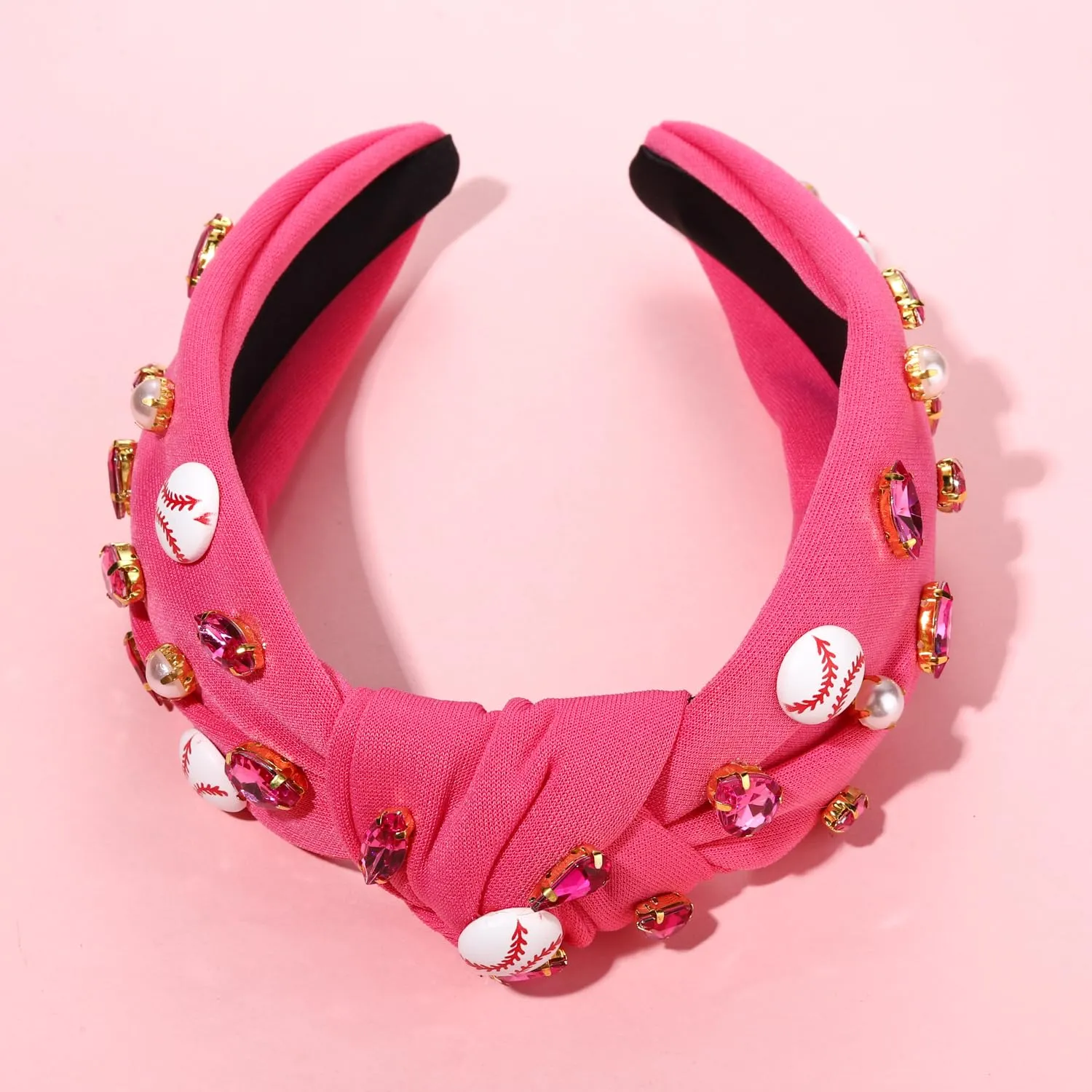 Baseball Knotted Headband for Women Sparkle Crystal Baseball Charm Headband Game Day Top Knot Hairband Baseball Mom Accessories Gift for Sports Fans