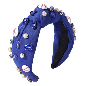 Baseball Knotted Headband for Women Sparkle Crystal Baseball Charm Headband Game Day Top Knot Hairband Baseball Mom Accessories Gift for Sports Fans