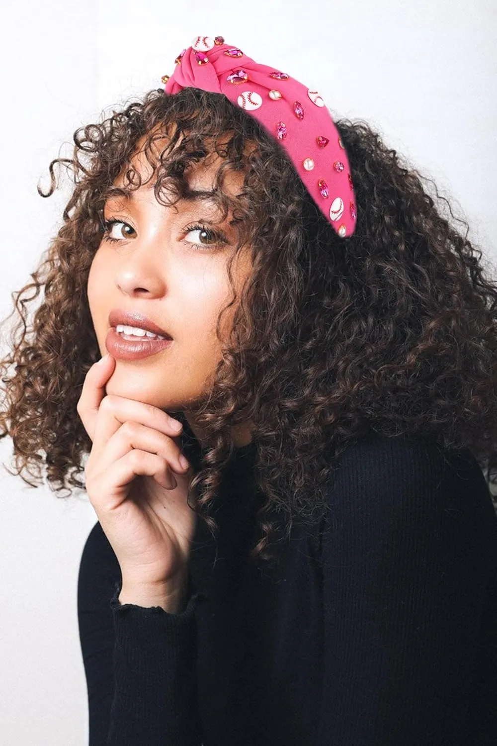 Baseball Knotted Headband for Women Sparkle Crystal Baseball Charm Headband Game Day Top Knot Hairband Baseball Mom Accessories Gift for Sports Fans