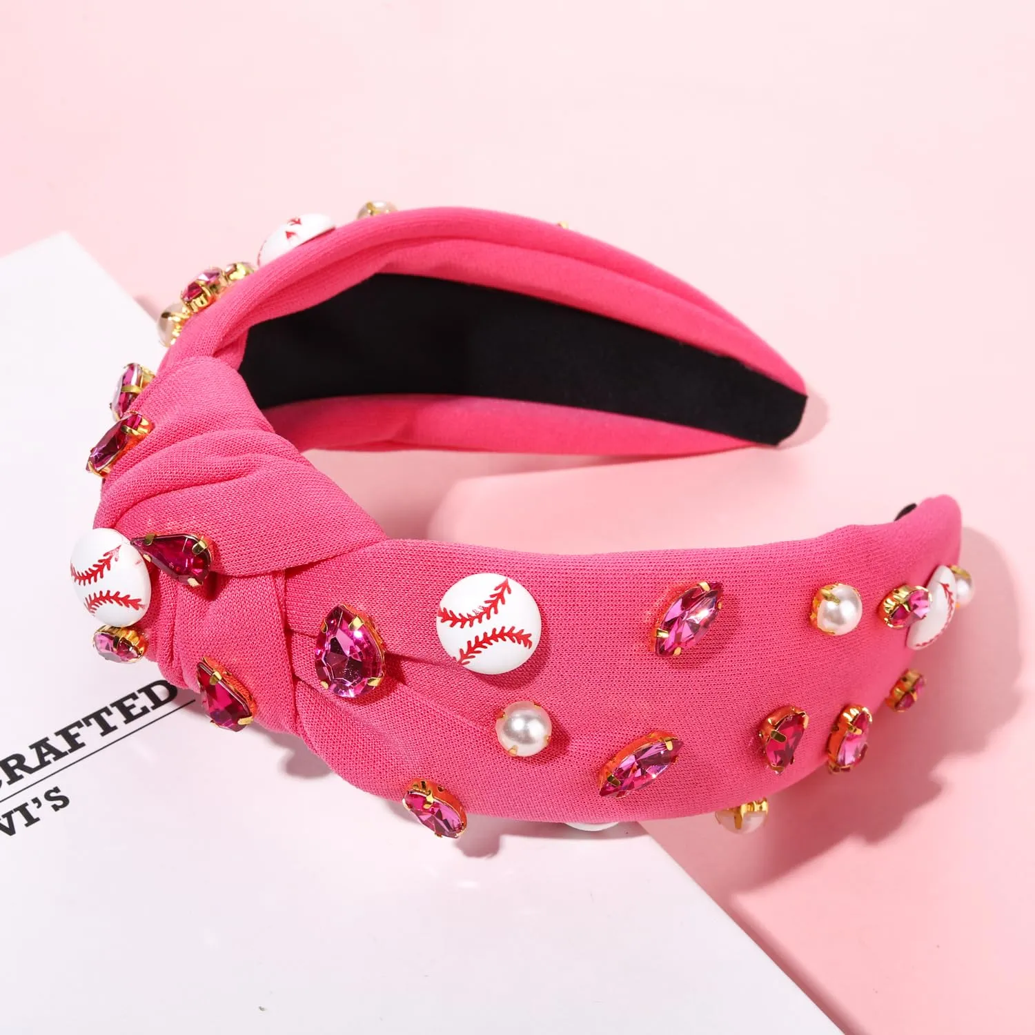 Baseball Knotted Headband for Women Sparkle Crystal Baseball Charm Headband Game Day Top Knot Hairband Baseball Mom Accessories Gift for Sports Fans