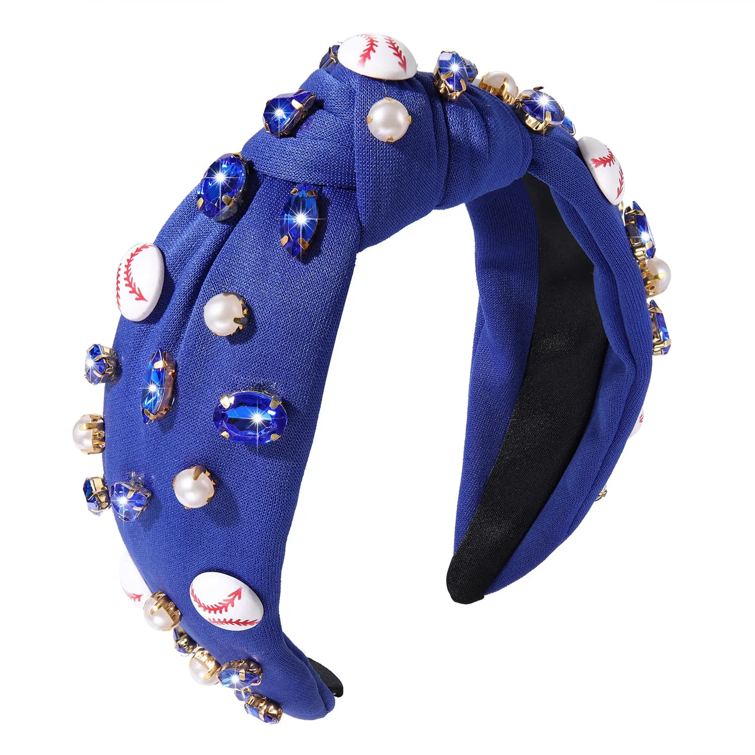 Baseball Knotted Headband for Women Sparkle Crystal Baseball Charm Headband Game Day Top Knot Hairband Baseball Mom Accessories Gift for Sports Fans