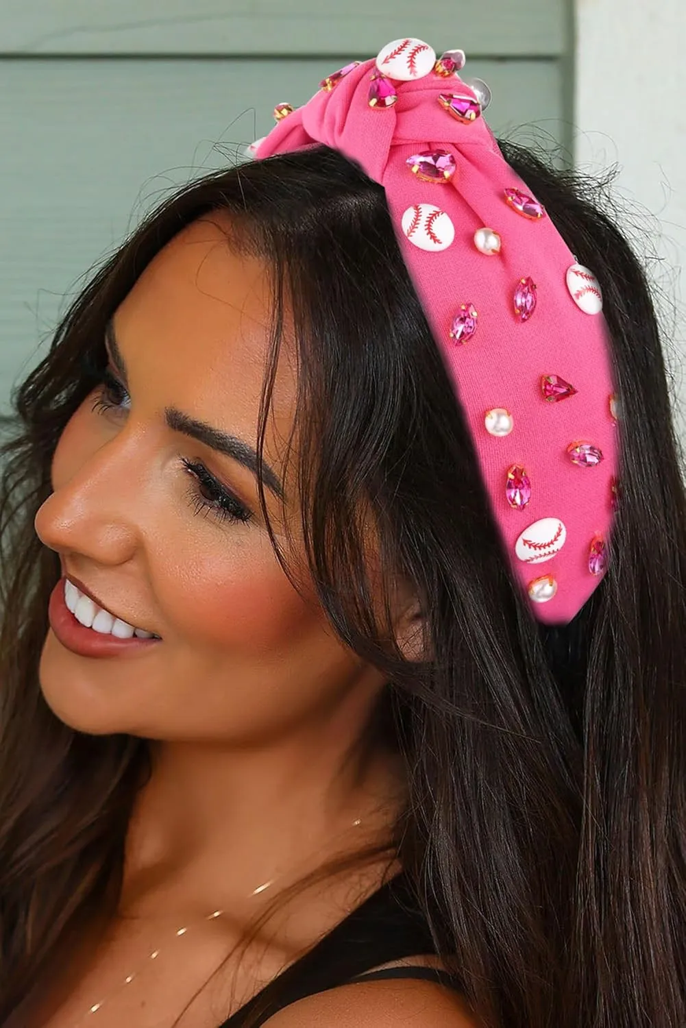 Baseball Knotted Headband for Women Sparkle Crystal Baseball Charm Headband Game Day Top Knot Hairband Baseball Mom Accessories Gift for Sports Fans