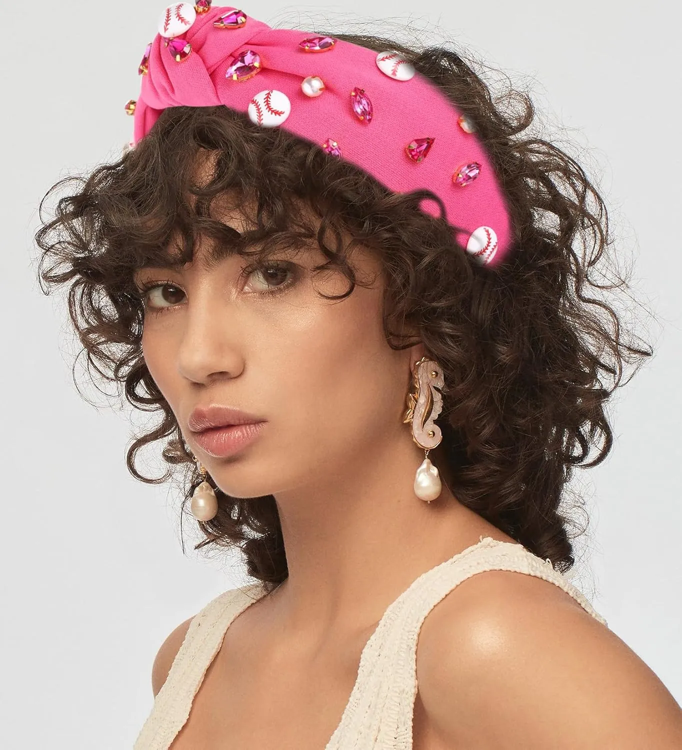 Baseball Knotted Headband for Women Sparkle Crystal Baseball Charm Headband Game Day Top Knot Hairband Baseball Mom Accessories Gift for Sports Fans