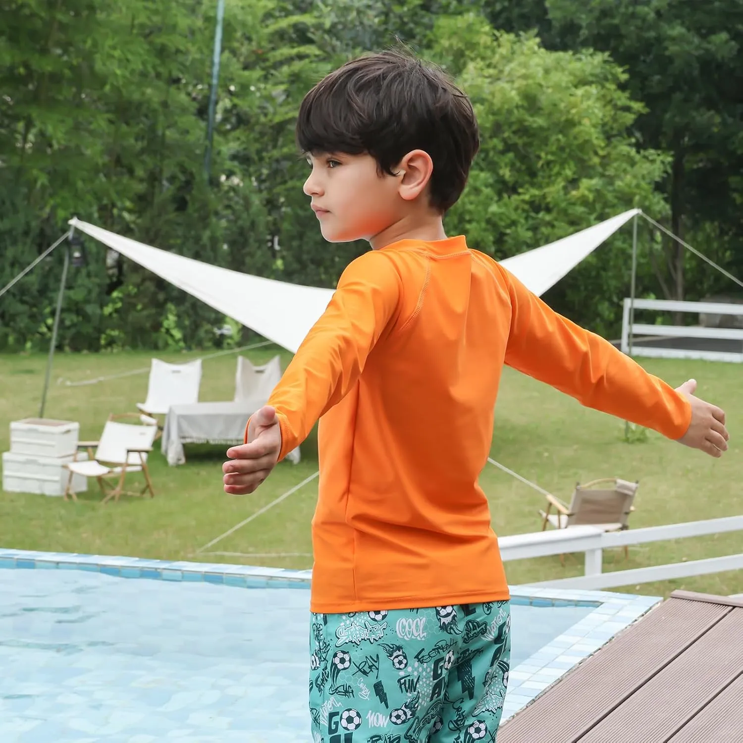 ESTAMICO Boys' UPF 50  Long-Sleeve Rashguard Athletic Swim Shirt