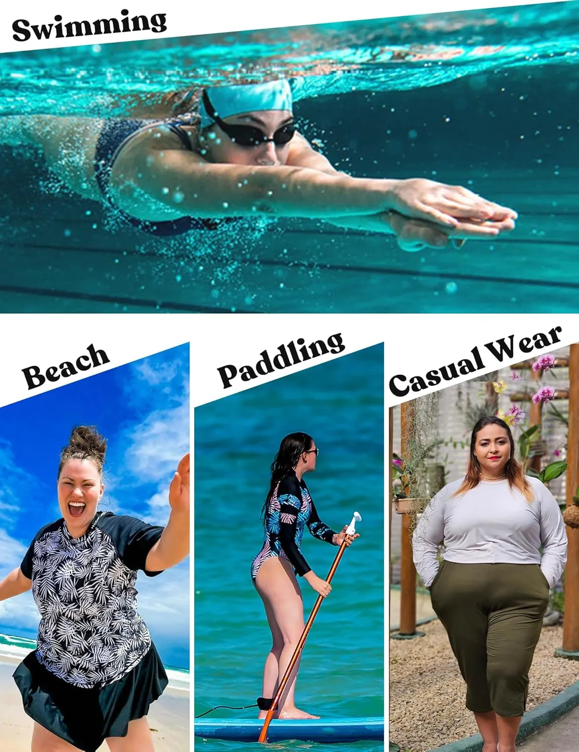 FOREYOND Plus Size Swim Capris Pants for Women High Waisted Swimming Leggings Tankini Rash Guard Bottoms Swimwear Shorts