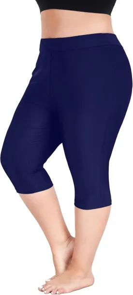 FOREYOND Plus Size Swim Capris Pants for Women High Waisted Swimming Leggings Tankini Rash Guard Bottoms Swimwear Shorts