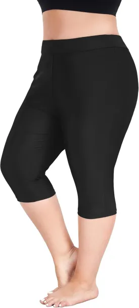 FOREYOND Plus Size Swim Capris Pants for Women High Waisted Swimming Leggings Tankini Rash Guard Bottoms Swimwear Shorts
