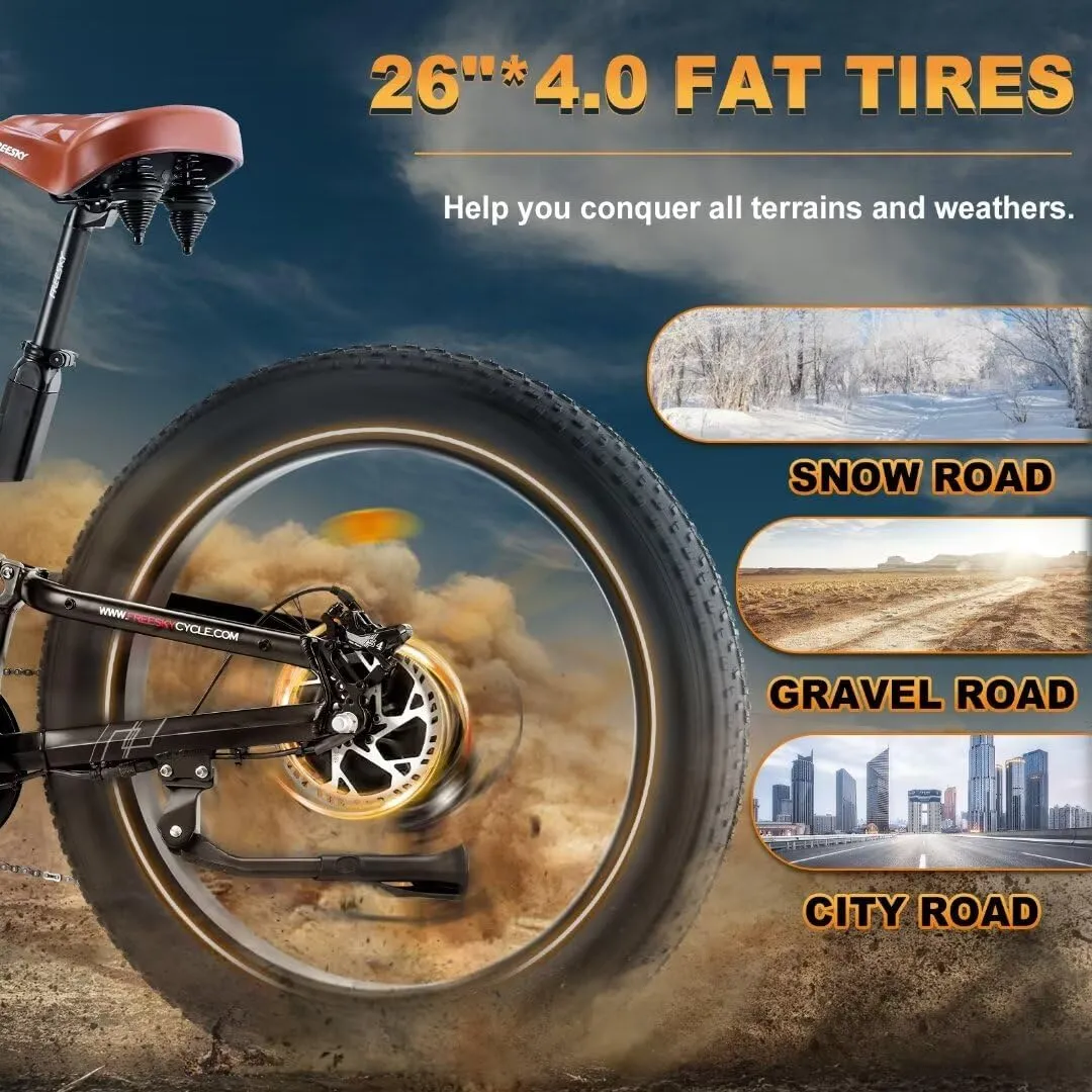 FREESKY Dual Motor 38 MPH 48V 30AH 2025 Upgraded AWD Peak 3500W Electric Mountain Bike for Adults 26" Fat Tire Long Range Full Suspension Off-Road E-Bike with Dual Hydraulic Disc Brake Warrior PRO
