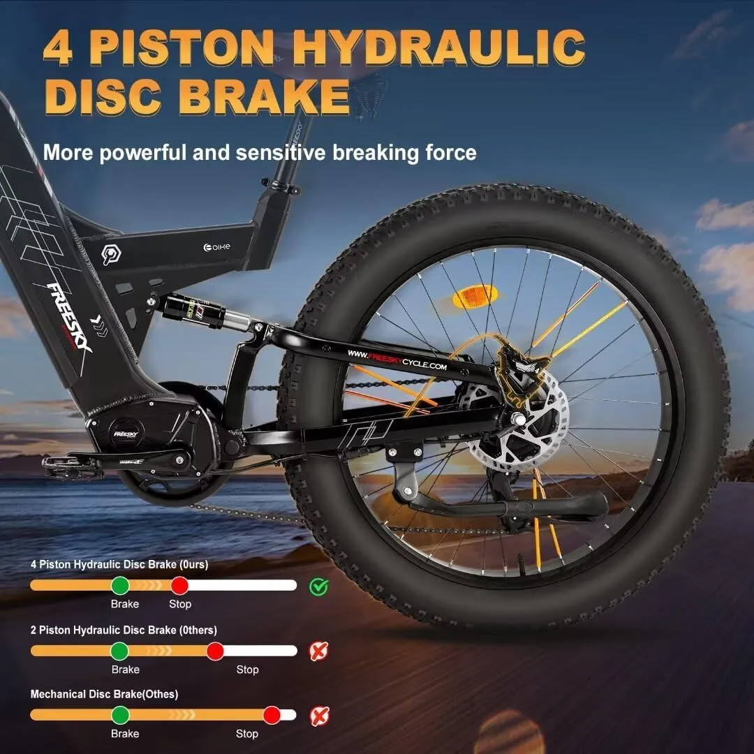 FREESKY Dual Motor 38 MPH 48V 30AH 2025 Upgraded AWD Peak 3500W Electric Mountain Bike for Adults 26" Fat Tire Long Range Full Suspension Off-Road E-Bike with Dual Hydraulic Disc Brake Warrior PRO