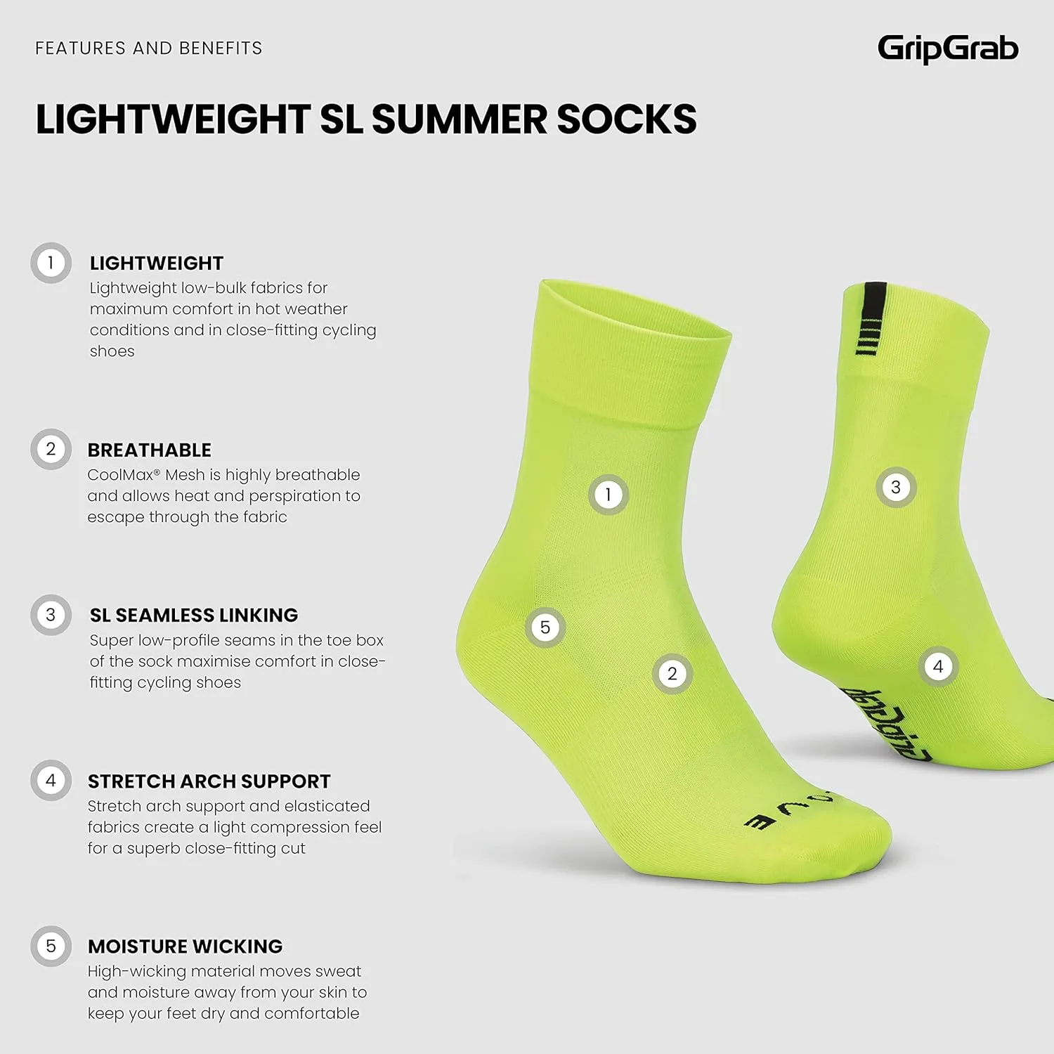 GripGrab Lightweight SL Performance Summer Cycling Socks Eyecatching 2 Lengths Road Mountain Gravel Bike Indoor Cycling Socks