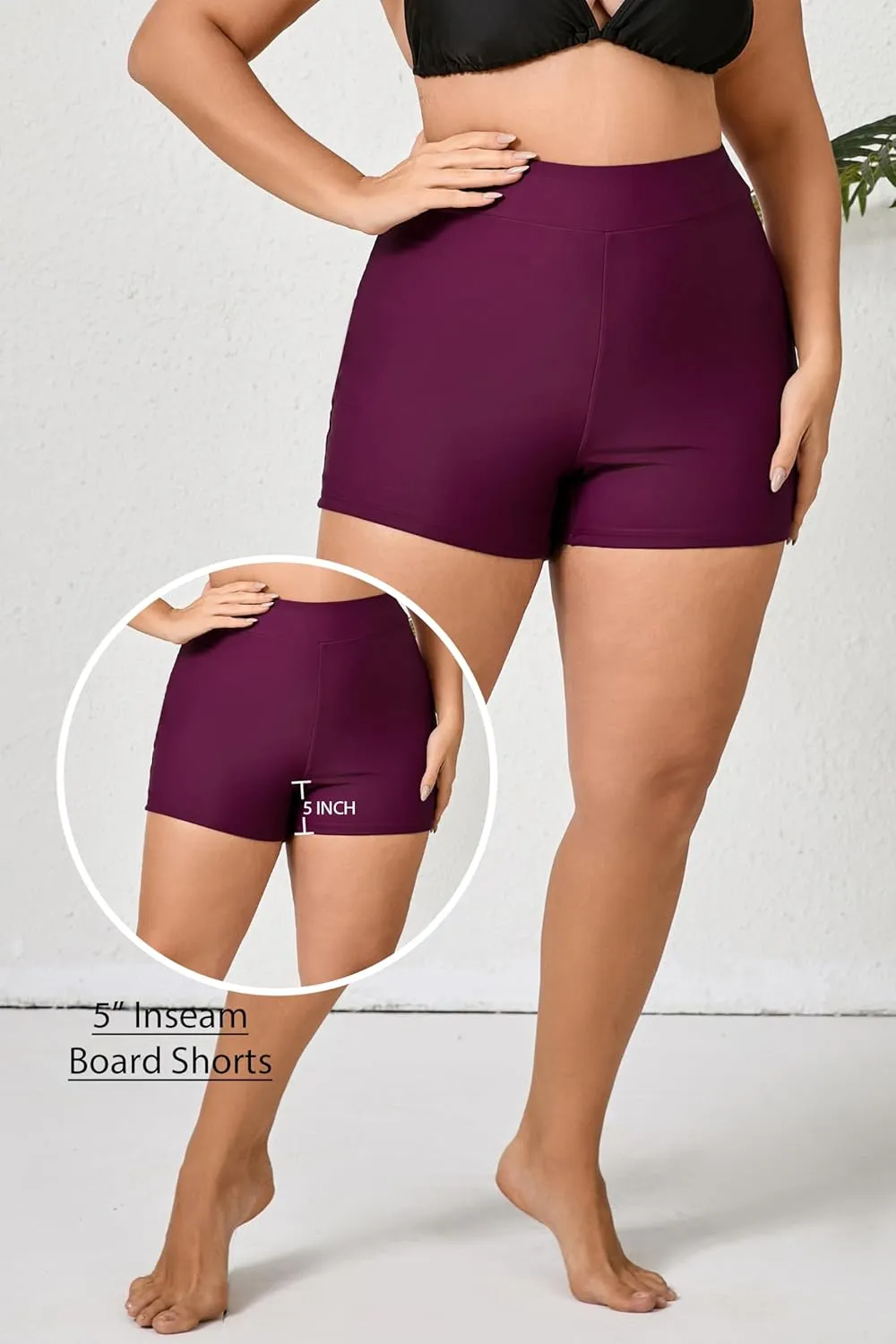 Halcurt Women's Plus Size High Waisted Board Shorts Tankini Swim Bottoms Modest Beach Swimsuit Boy Shorts