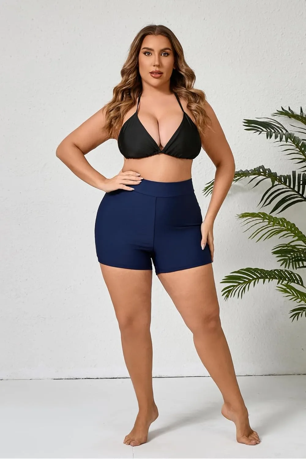 Halcurt Women's Plus Size High Waisted Board Shorts Tankini Swim Bottoms Modest Beach Swimsuit Boy Shorts
