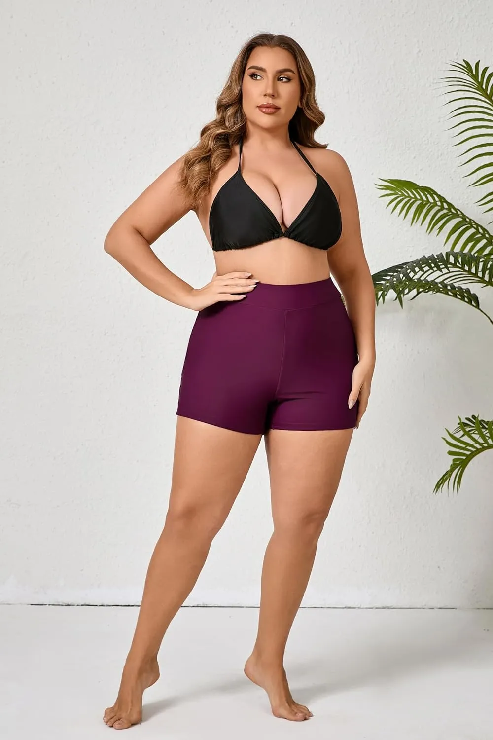 Halcurt Women's Plus Size High Waisted Board Shorts Tankini Swim Bottoms Modest Beach Swimsuit Boy Shorts
