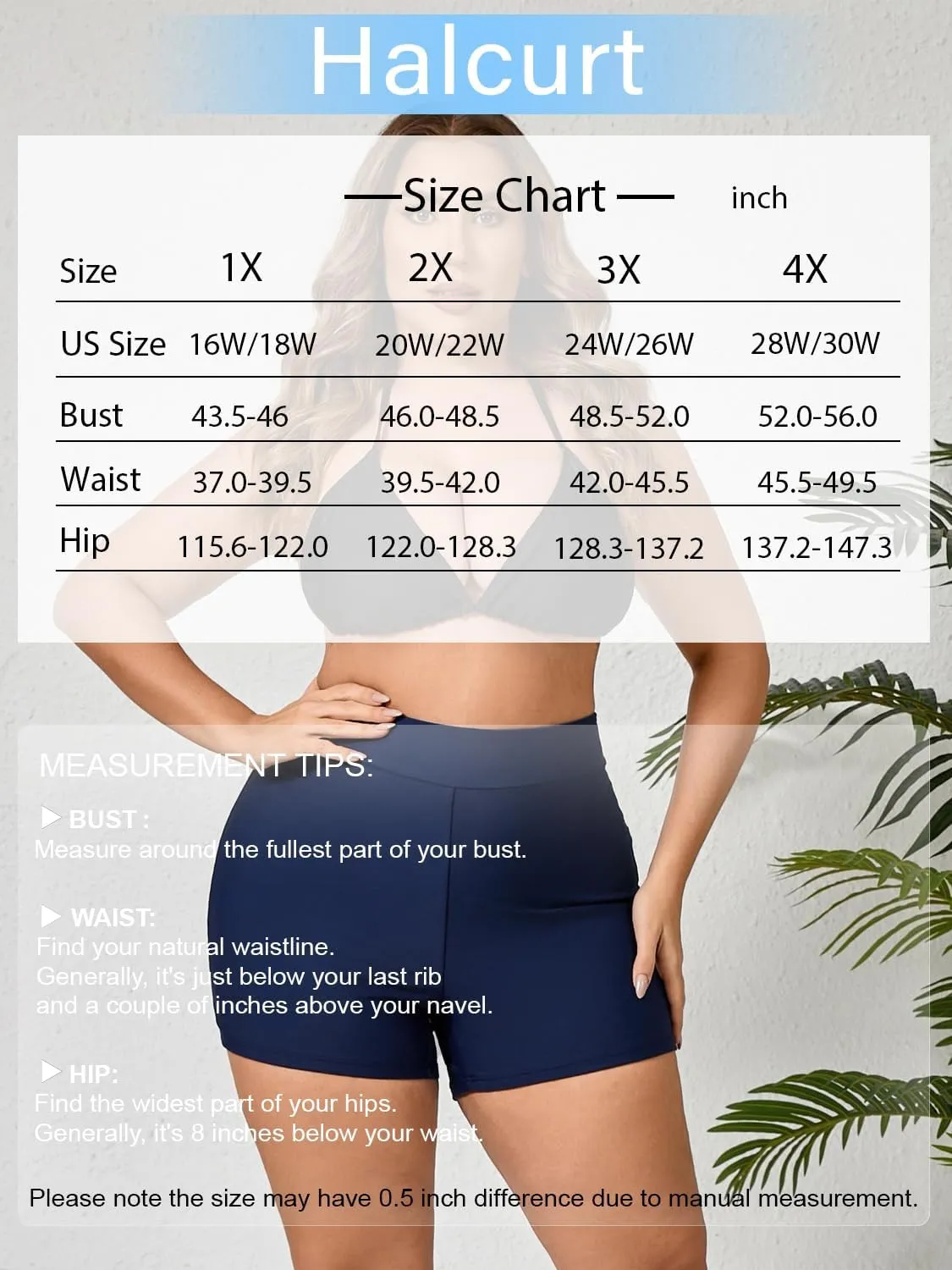 Halcurt Women's Plus Size High Waisted Board Shorts Tankini Swim Bottoms Modest Beach Swimsuit Boy Shorts