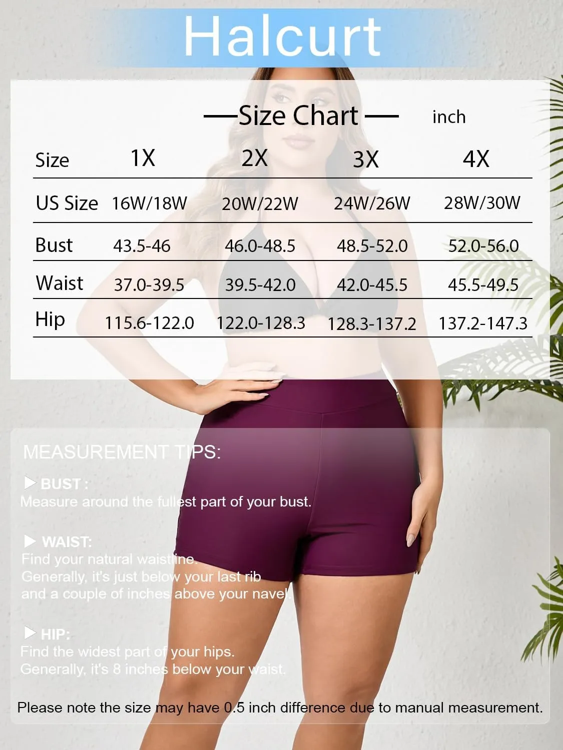 Halcurt Women's Plus Size High Waisted Board Shorts Tankini Swim Bottoms Modest Beach Swimsuit Boy Shorts