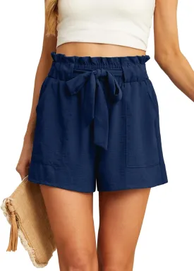 IWOLLENCE Womens Shorts with Pockets Summer Casual Shorts for Women Waist Casual Lightweight Adjustable Tie Knot Loose