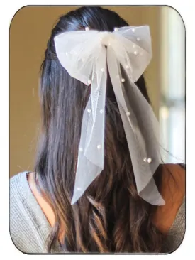 JONKY Bride Wedding Hair Bow Weil Bridal White Short Clip for Women (Style3)