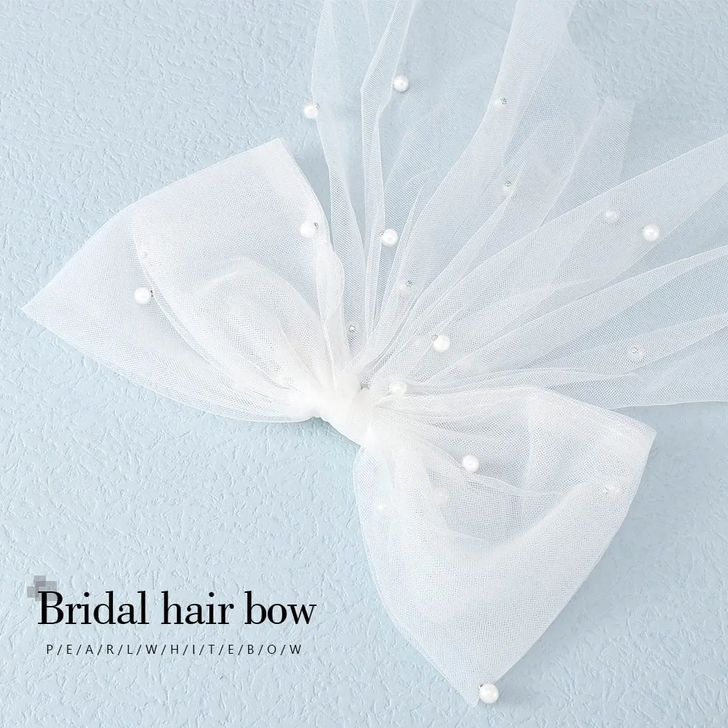 JONKY Bride Wedding Hair Bow Weil Bridal White Short Clip for Women (Style3)