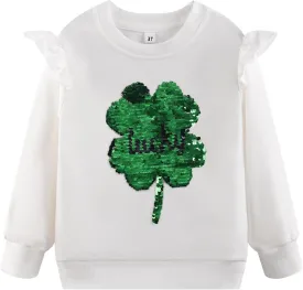 Kid St Patricks Day Shirt Girl Shamrock Sweatshirt Baby Lucky Irish Four Leaf Clover Sweater Toddler St Patricks Day Pullover Top 4T