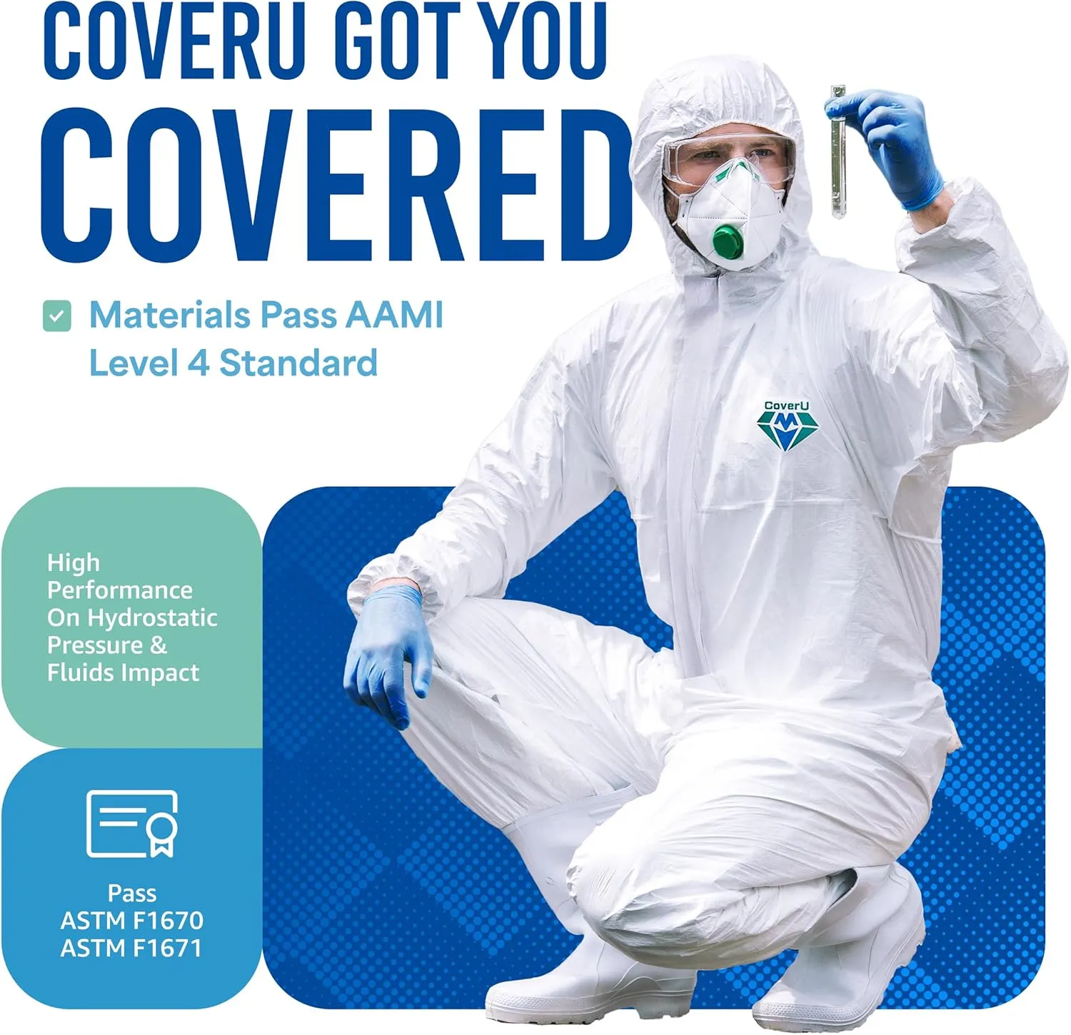 Medtecs Hazmat Suits - 6 Sizes Options - Disposable Coveralls Suit, Medical Protective Coverall PPE Hazmat Suits