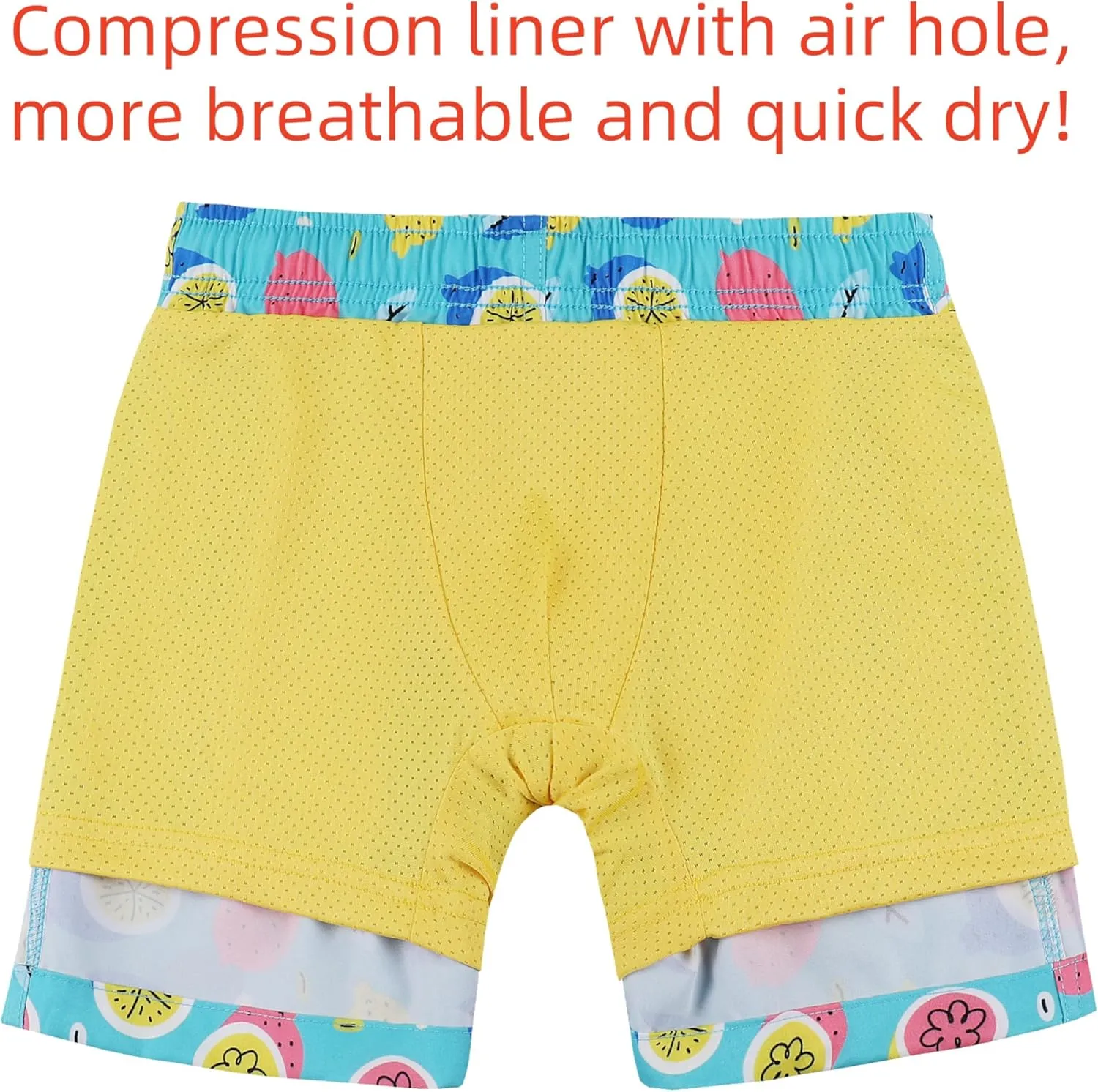 MILANKERR Toddler Boys Swim Trunks with Compression Air Holes Liner Quick Dry