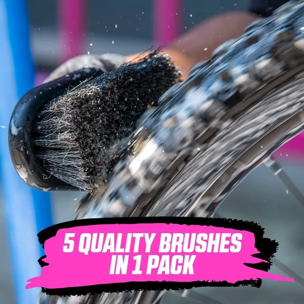 Muc-Off 206 5 Piece Premium Brush Kit - Includes 5 Bike Cleaning Brushes With Durable Nylon Bristles And Ergonomic Rubberised Handles To Minimise Impact