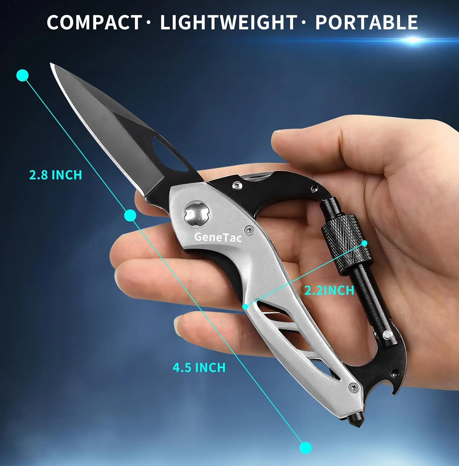 Multi-tool Carabiner with Pocket Knife, Bottle Opener, Window Breaker, Screwdrivers, EDC Tactical Survival Gear for Camping (Grey)