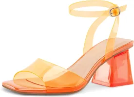 mysoft Women's Clear Heels Low Chunky Heel Open Toe Transparent Zebra Rhinestones Block Heeled Sandals Ankle Strap Shoes