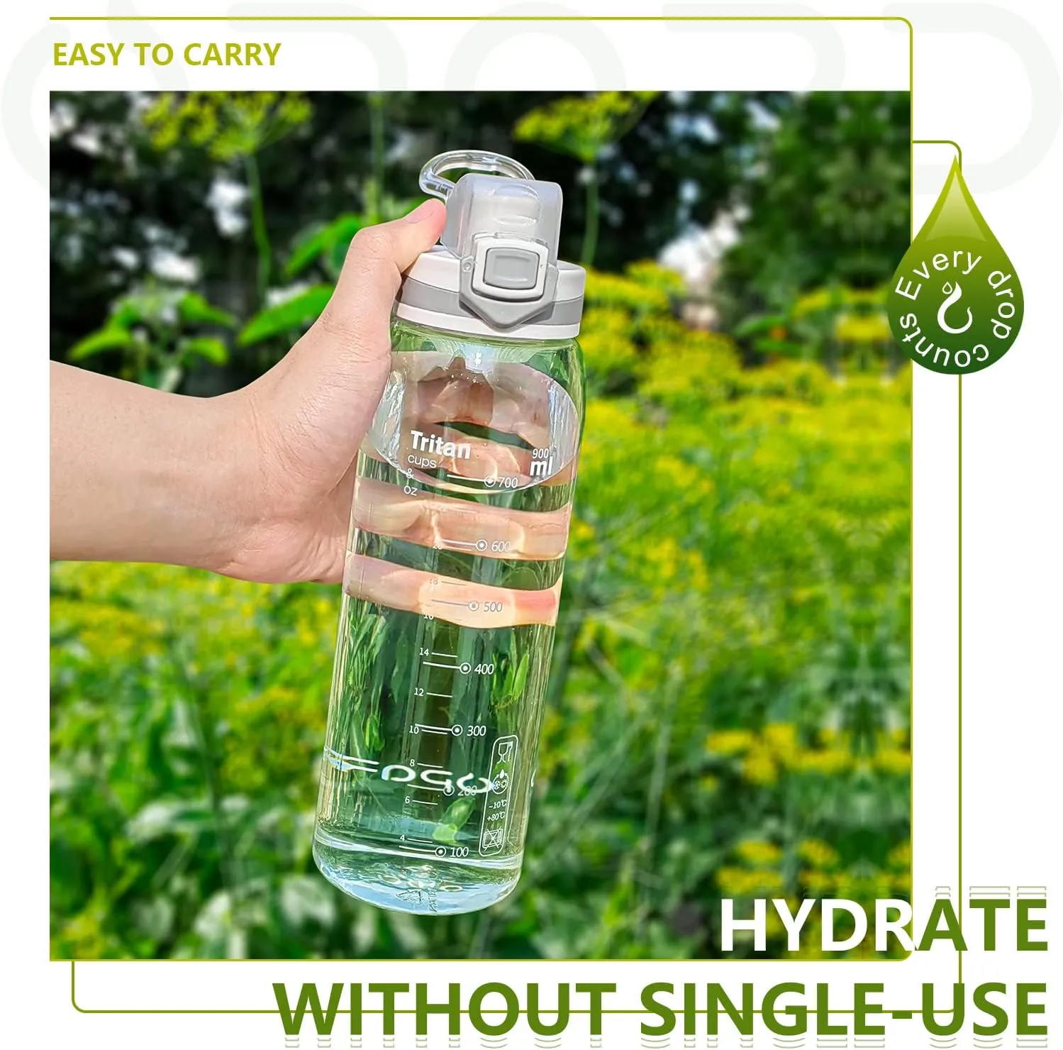 Opard 30oz/32oz Sports Water Bottle with Leak Proof Flip Top Lid BPA Free Tritan Reusable Plastic for Gym and Outdoor, Travel Water Bottle with Straw