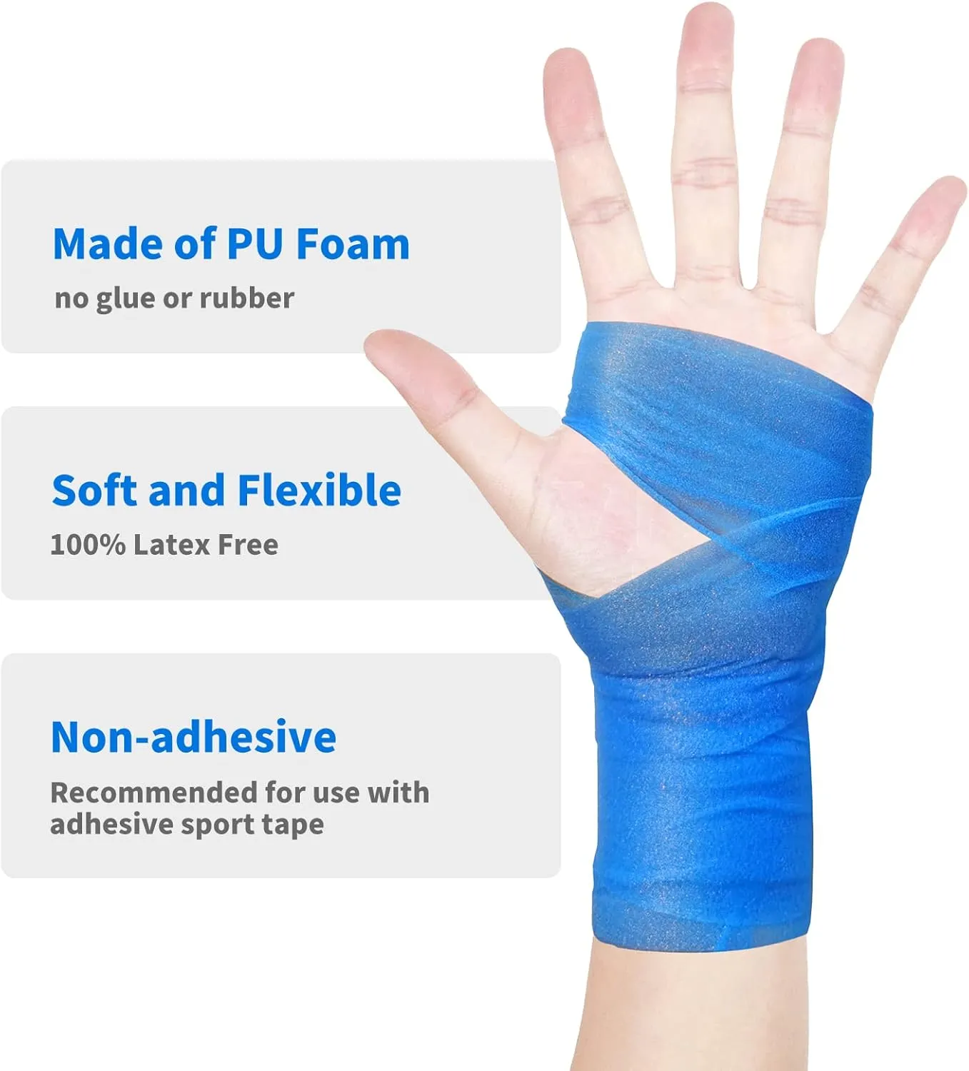 Pre Wrap Tape Athletic,3 Rolls Blue Prewrap Headbands for Hair,Foam Underwrap Sports Wrap