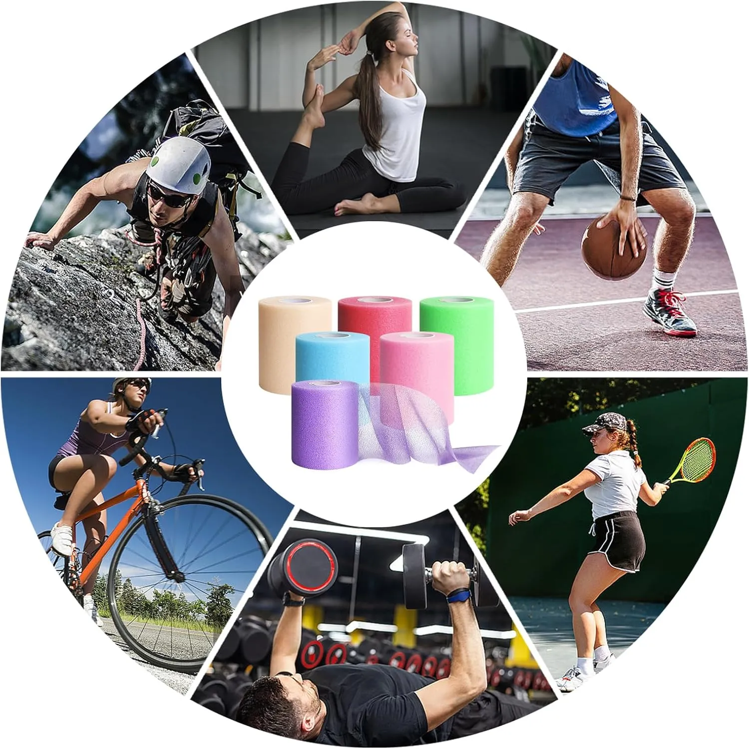 Prewrap Athletic Tape,6 Roll Pre wrap Headbands for Hair Soccer,Foam Underwrap Sports Wrap for Ankles Wrists Hands Knees Elbows 2.75 Inches X 12 Yards