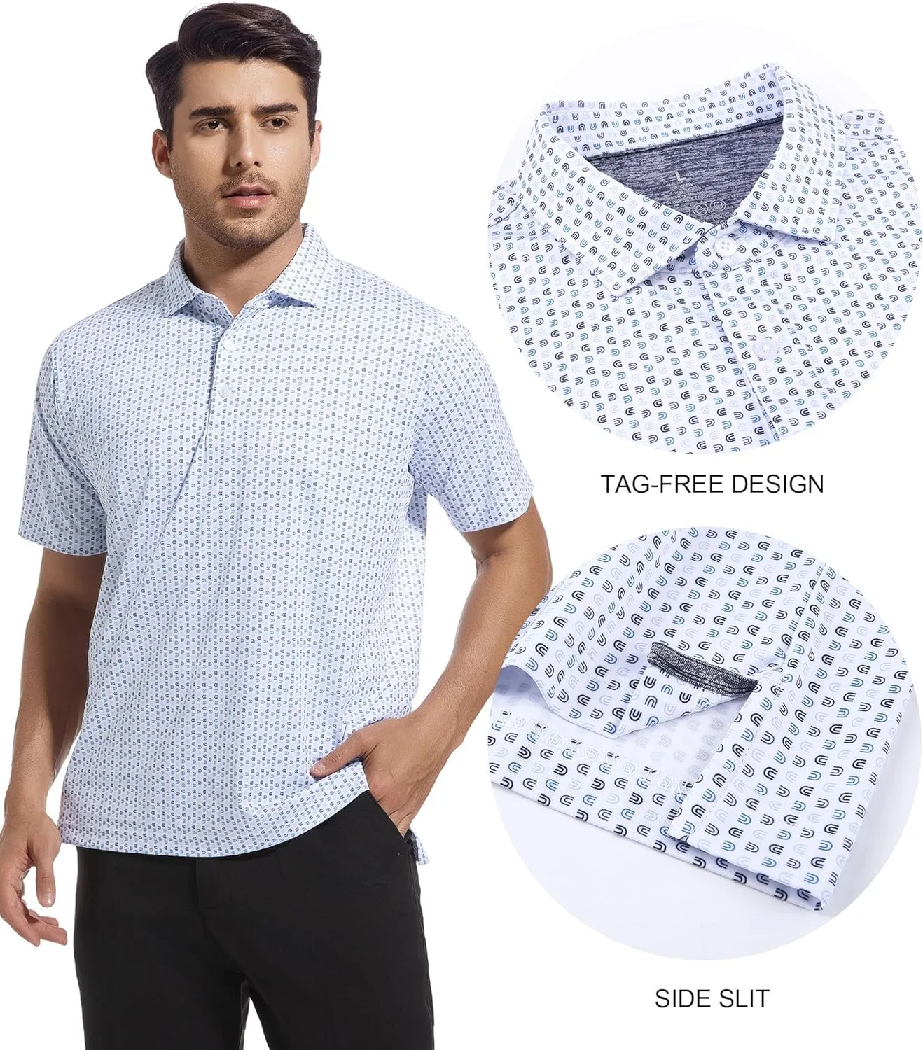 SAMERM Mens Golf Polo Shirts Short Sleeve Dry Fit Performance Moisture Wicking Print Sport Golf Shirts for Men Casual