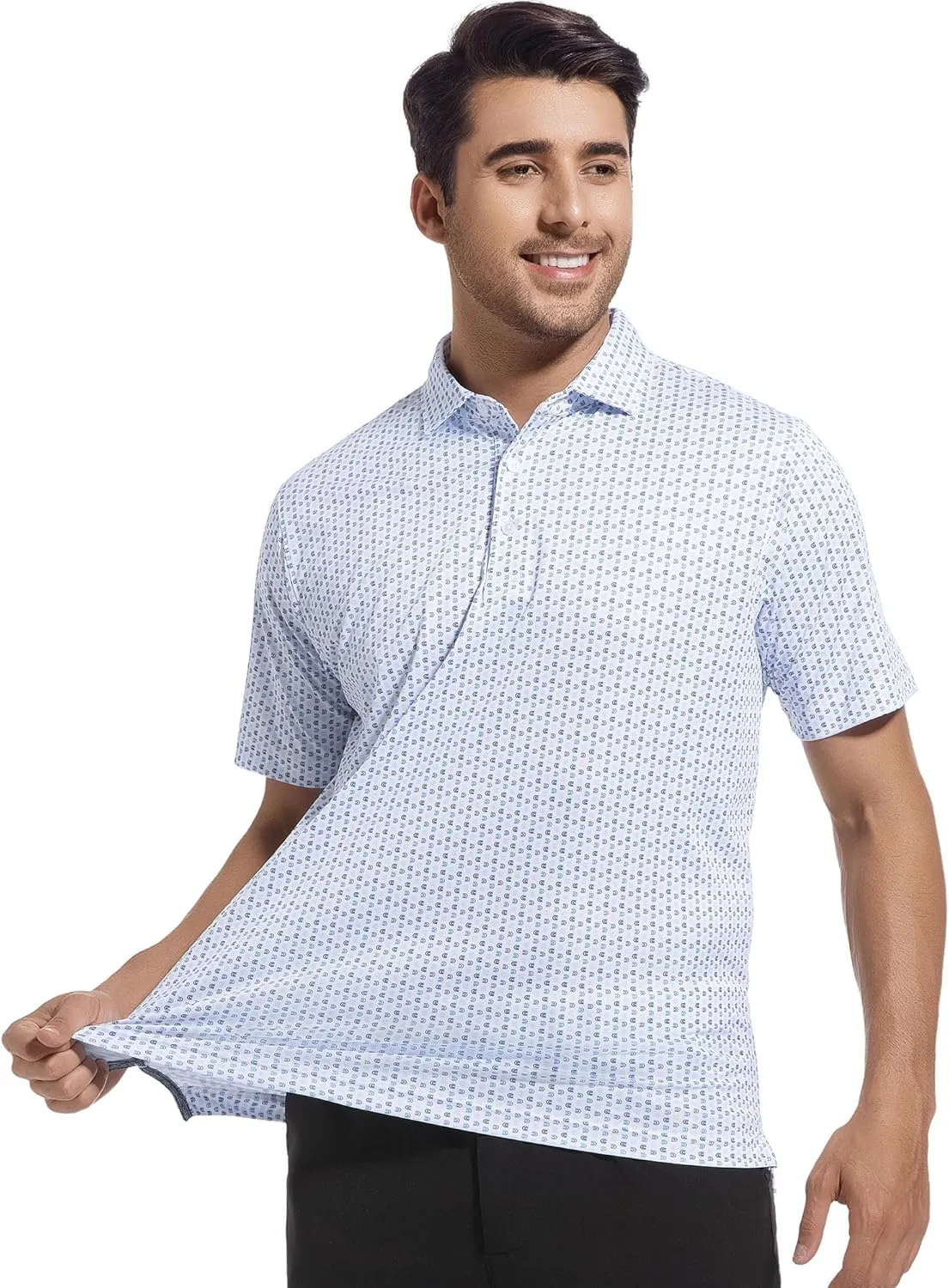 SAMERM Mens Golf Polo Shirts Short Sleeve Dry Fit Performance Moisture Wicking Print Sport Golf Shirts for Men Casual