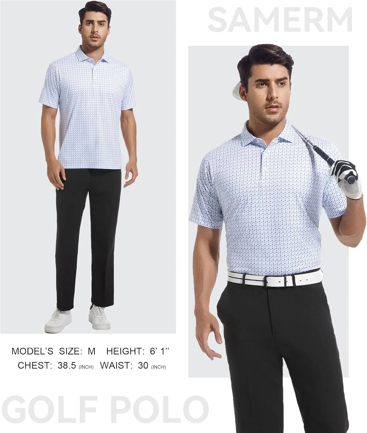 SAMERM Mens Golf Polo Shirts Short Sleeve Dry Fit Performance Moisture Wicking Print Sport Golf Shirts for Men Casual