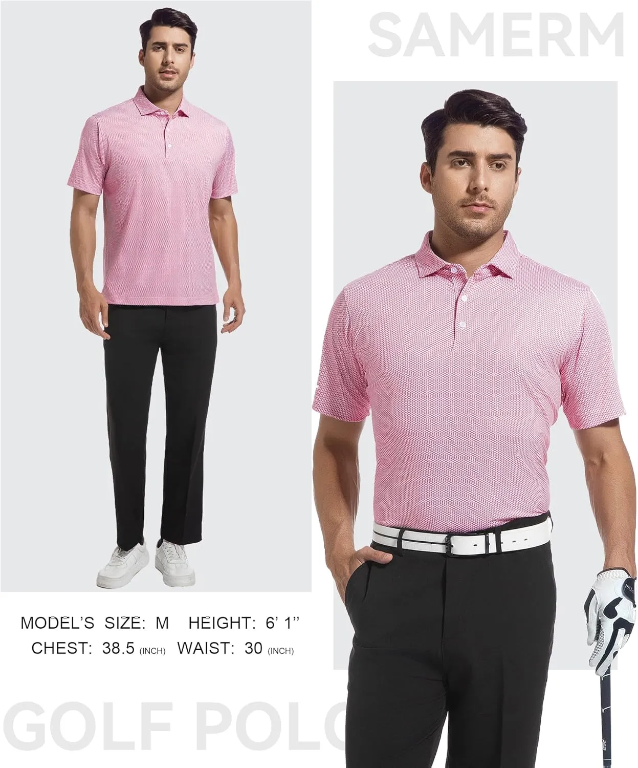 SAMERM Mens Golf Polo Shirts Short Sleeve Dry Fit Performance Moisture Wicking Print Sport Golf Shirts for Men Casual