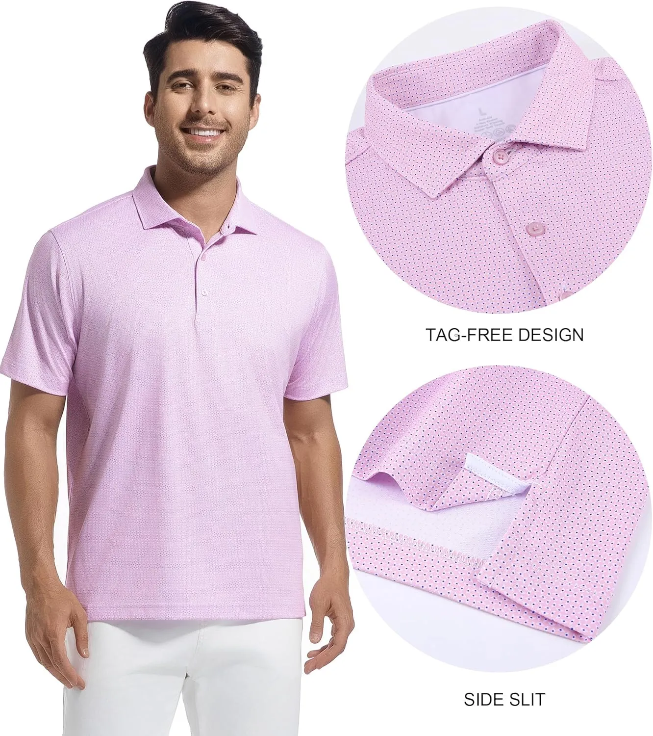 SAMERM Mens Golf Polo Shirts Short Sleeve Dry Fit Performance Moisture Wicking Print Sport Golf Shirts for Men Casual