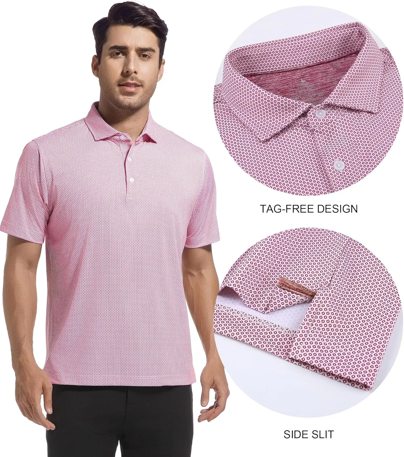 SAMERM Mens Golf Polo Shirts Short Sleeve Dry Fit Performance Moisture Wicking Print Sport Golf Shirts for Men Casual