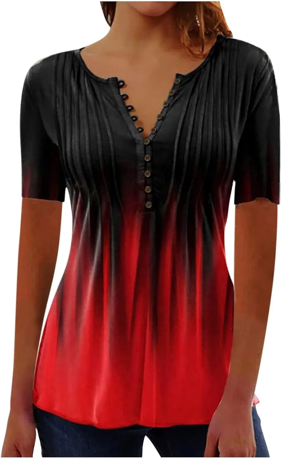 SHAOBGE Summer Tops for Women 2025 Trendy Boho Floral Print Tunic Shirt Short Sleeve Button v Neck Tshirt Casual Loose Blouse