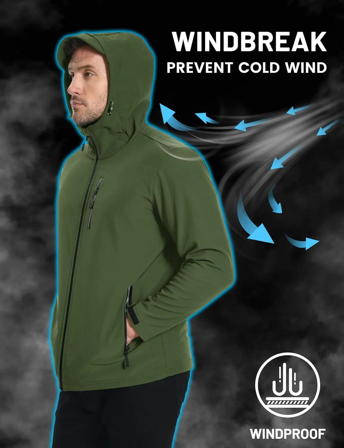 TACVASEN Men's Hooded Softshell Jacket Lightweight Waterproof Fleece Lined Windbreaker Rain Jacket Winter Outdoor Hiking