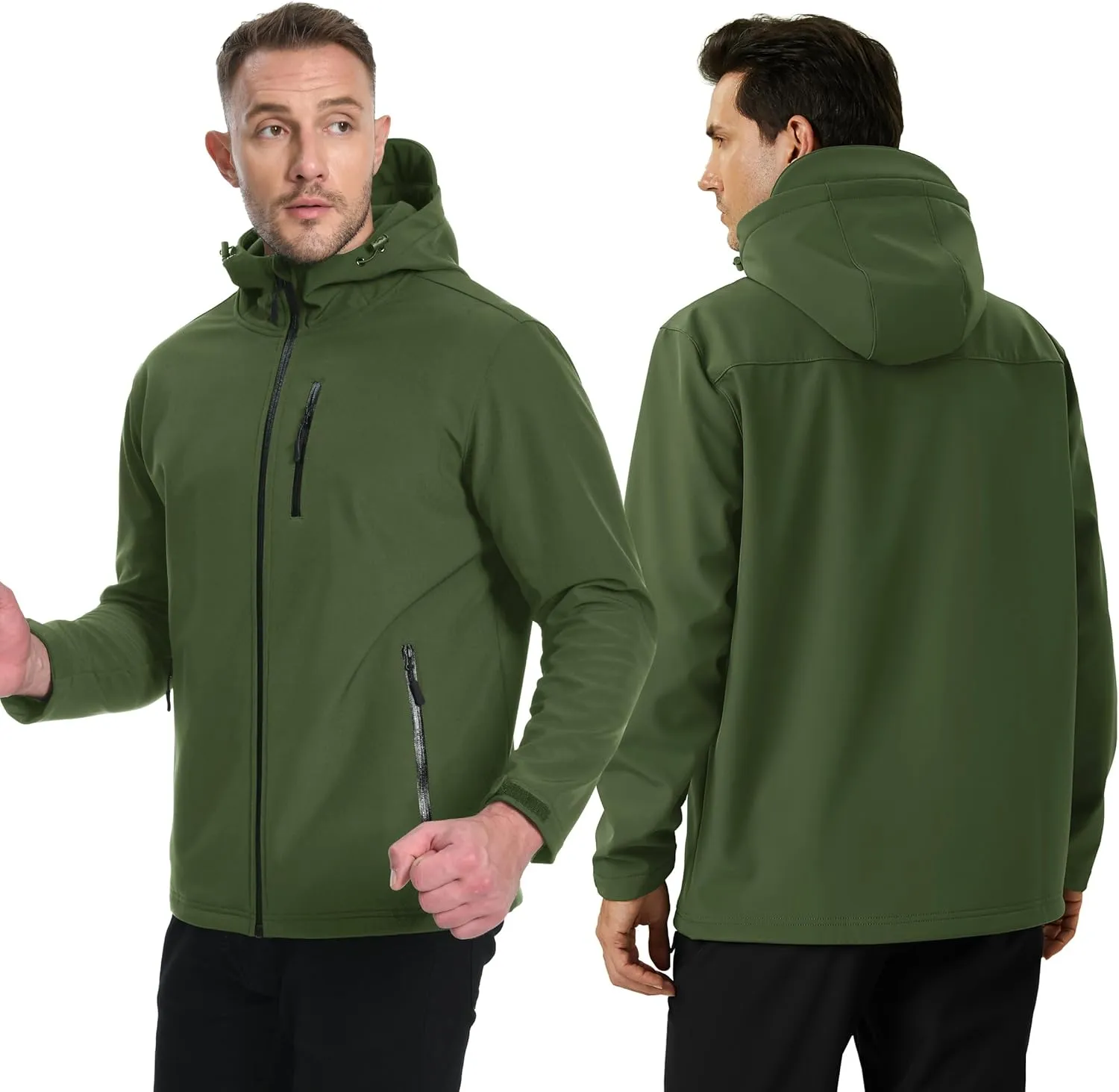 TACVASEN Men's Hooded Softshell Jacket Lightweight Waterproof Fleece Lined Windbreaker Rain Jacket Winter Outdoor Hiking