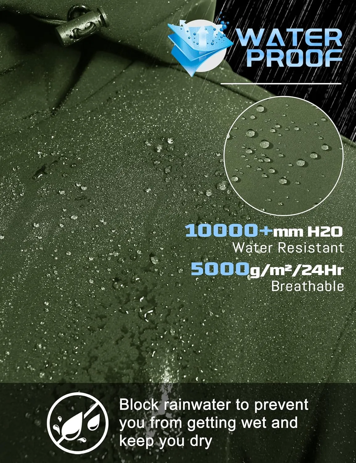 TACVASEN Men's Hooded Softshell Jacket Lightweight Waterproof Fleece Lined Windbreaker Rain Jacket Winter Outdoor Hiking