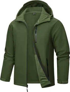 TACVASEN Men's Hooded Softshell Jacket Lightweight Waterproof Fleece Lined Windbreaker Rain Jacket Winter Outdoor Hiking