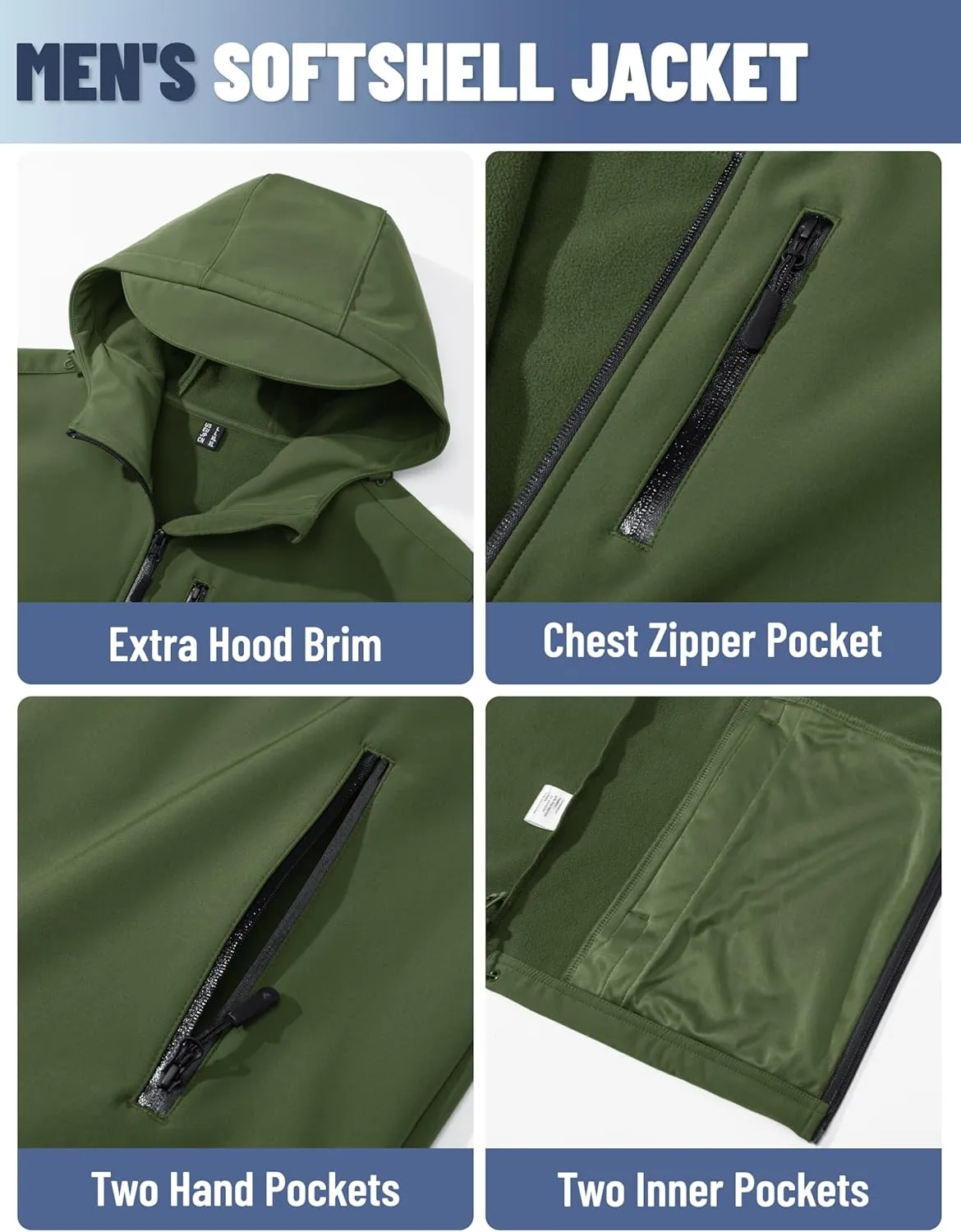 TACVASEN Men's Hooded Softshell Jacket Lightweight Waterproof Fleece Lined Windbreaker Rain Jacket Winter Outdoor Hiking