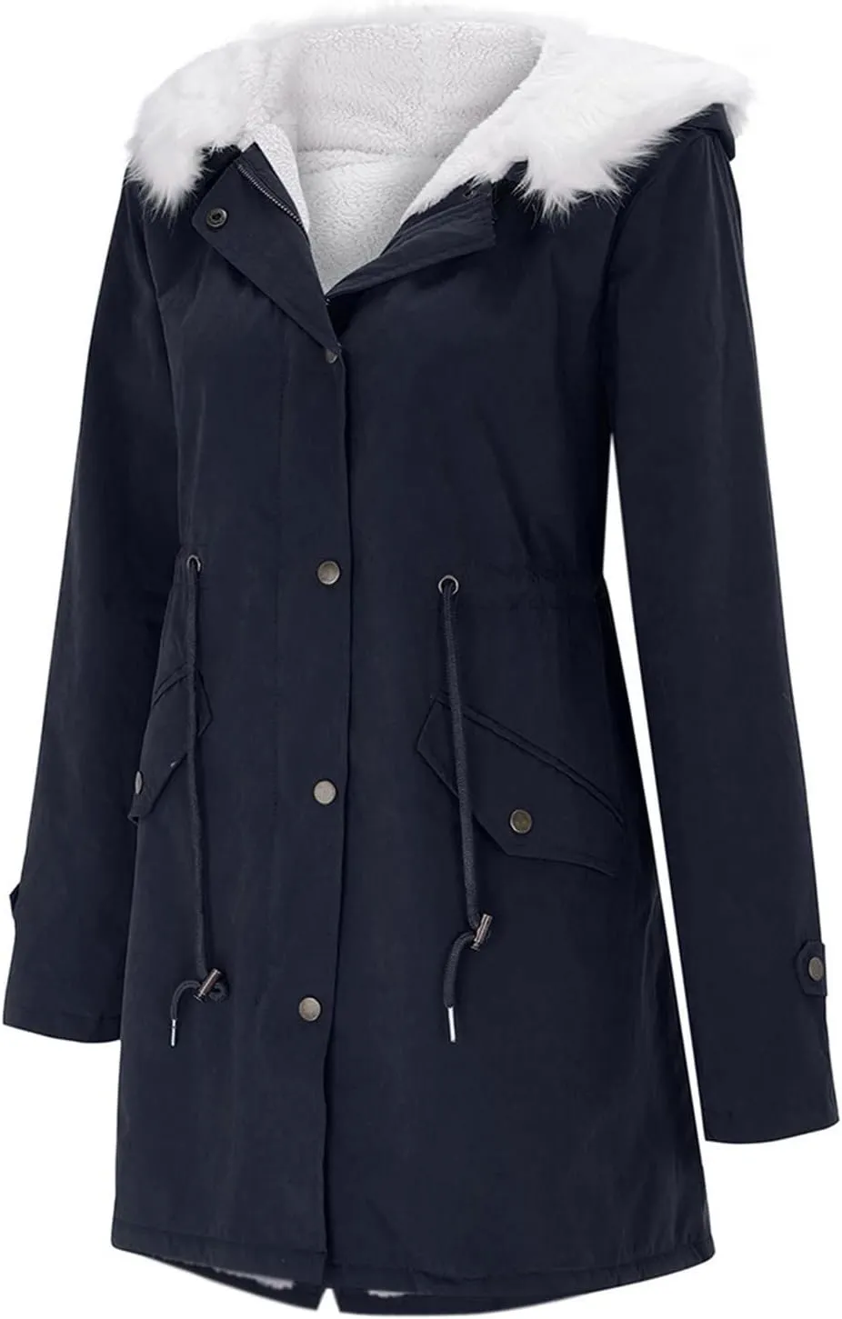 Women's winter casual fashion long sleeve windproof warm coat with chinstrap pocket and extra fleece