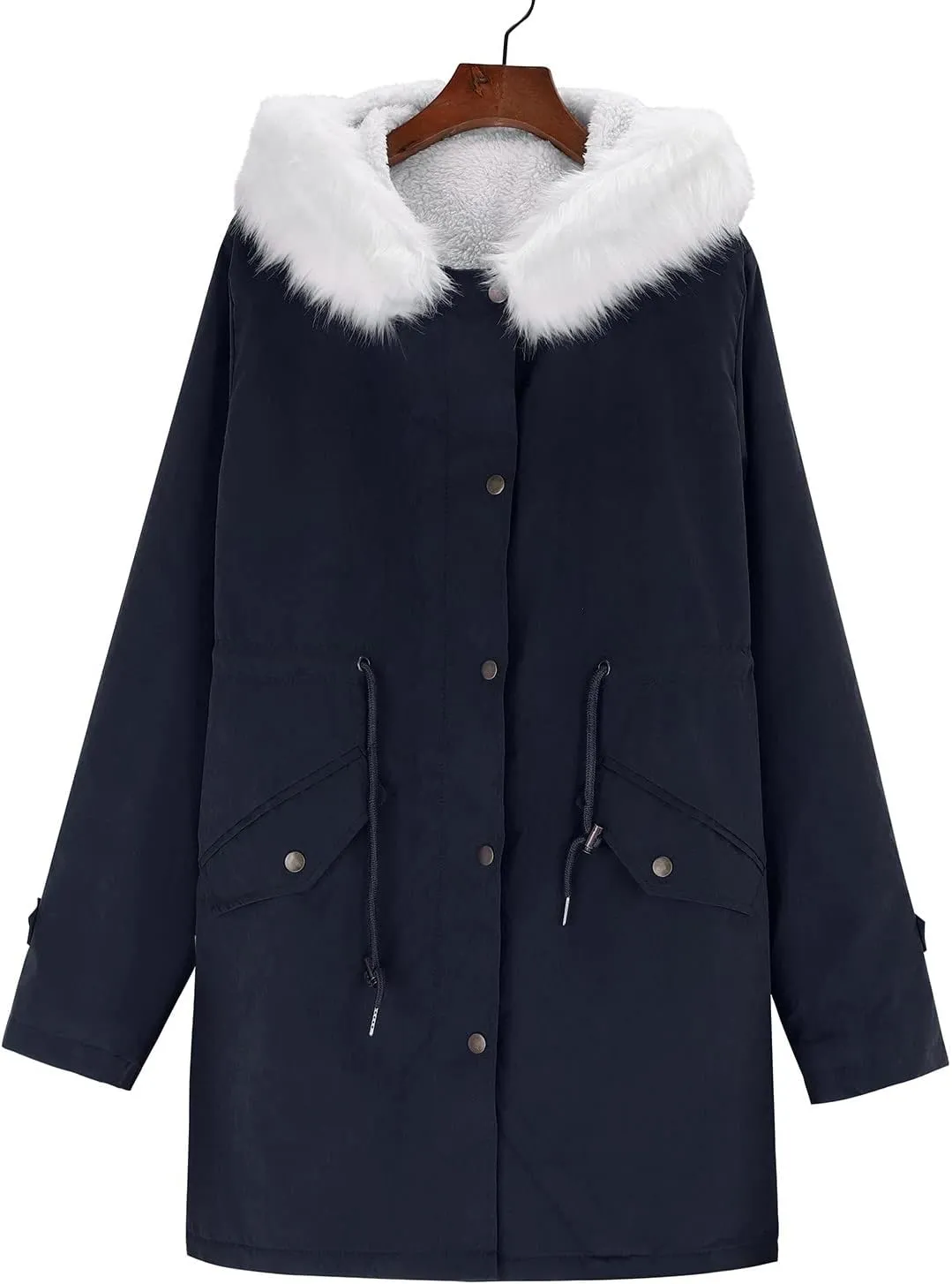 Women's winter casual fashion long sleeve windproof warm coat with chinstrap pocket and extra fleece