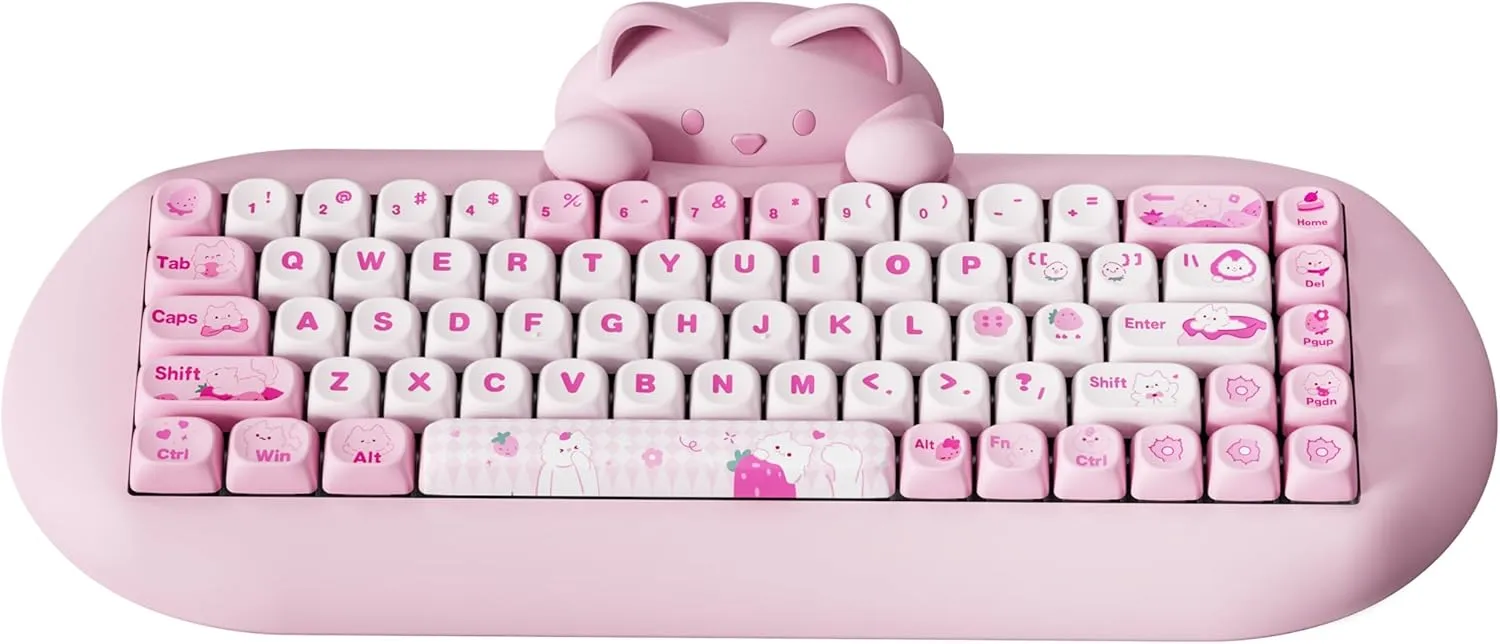 YUNZII C68 Wireless Mechanical Keyboard,65% Layout,Hot Swap,Triple Mode BT5.0/2.4G/Wired, RGB Backlit NKRO,Cute Cat Silicone Ergonomic Design for Win/Mac(Pink, Cocoa Cream V2 Switch)